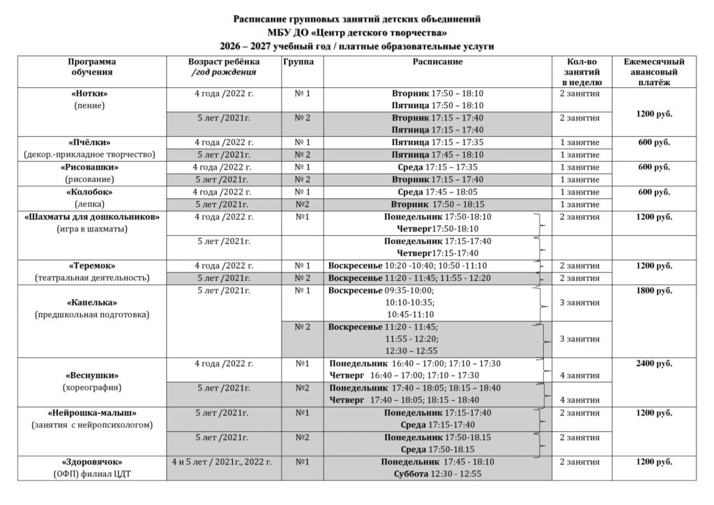 Платные образовательные услуги